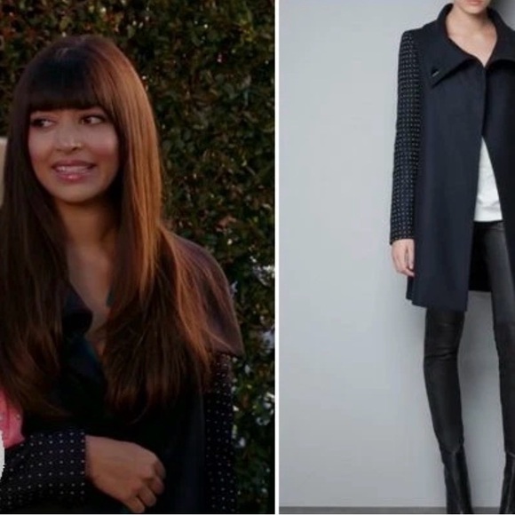 Zara navy coat with studded sleeves seen on gossip girl - Picture 4 of 15